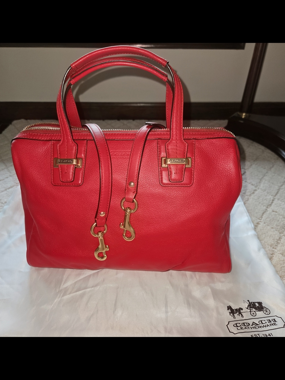 Coach Red Leather Satchel with Gold Hardware
